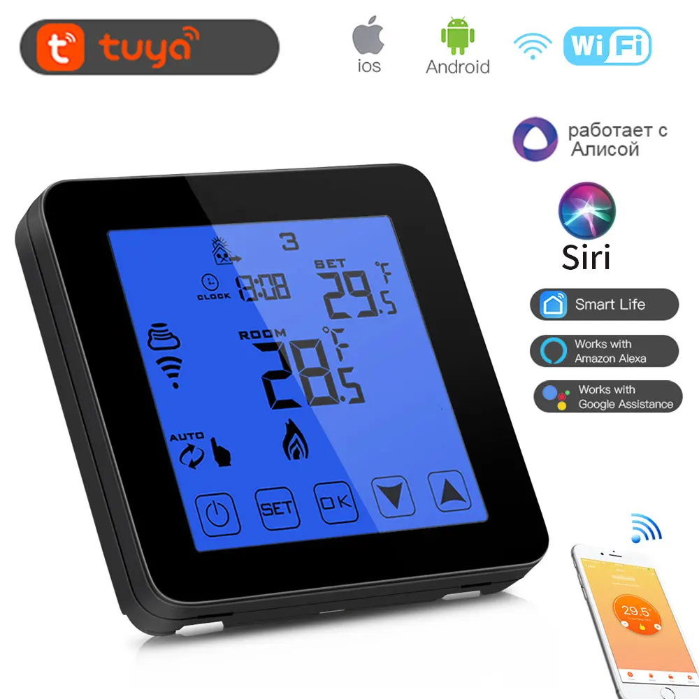 Controle de voz smar tthermostat home Aquecimento de piso elétrico Controle de temperatura Termostato WiFi programável | Alexa, Google, Siri, SmartThings | Aplicativos iOS e Android