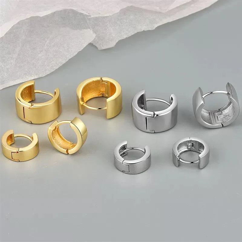 YUXINTOME 925 Silver Needle Plain Wide-face Hoop Earrings For Couple Niche Simple Piercing Cartilage Earrings Fashion Jewelry
