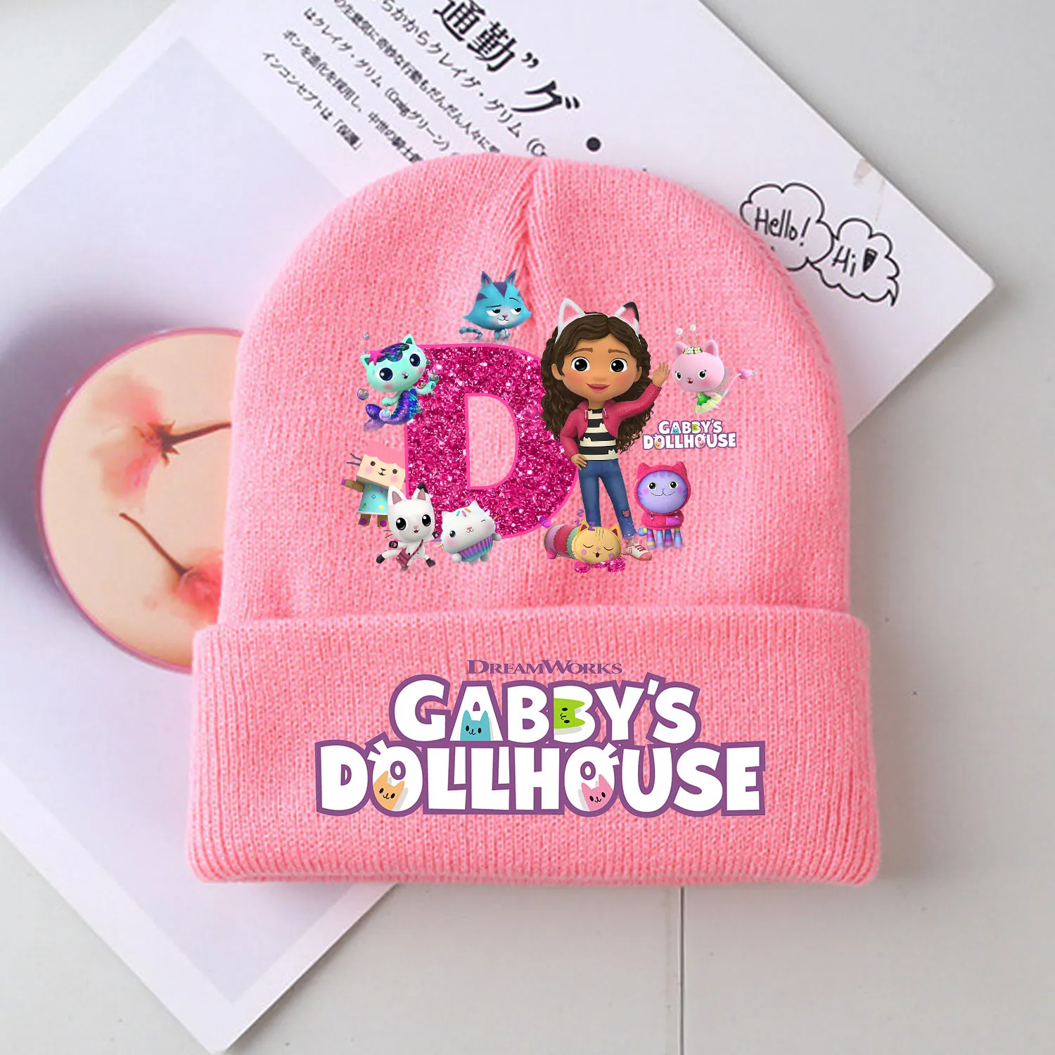 Gabby Poppenhuis Gebreide Muts voor Kinderen Cartoon Brief Meisjes Roze Gebreide Muts Kawaii Caps Decoratie Skullies Mutsen Kids Gift