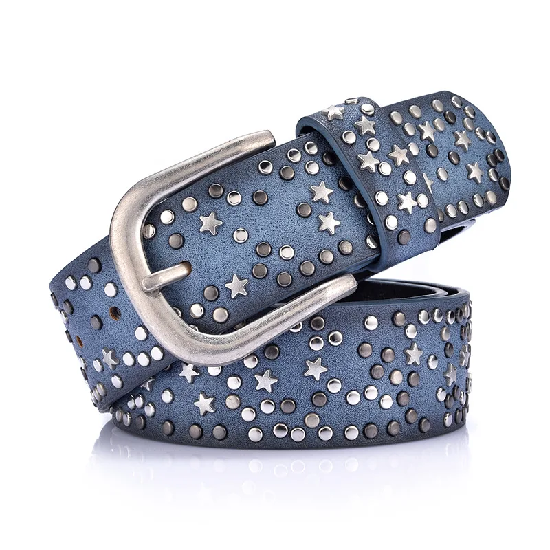 3.8cm Fashion Rivet Alloy Pin Buckle Women\'s Belt Versatile Jeans European and American Style Cowhide Belt For Women