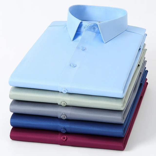Nowe rozciągliwe koszule męskie przeciwzmarszczkowe Koszule z długim rękawem dla mężczyzn Slim Fit Camisa Social Business Bluzka Biała koszula S-5XL
