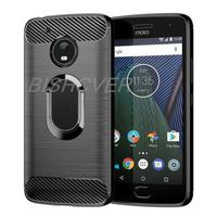 For Moto G5 G5S Plus Brushed Carbon Fiber Silicone Phone Case For Moto One P30 Play Note Magnetic Ring Holder Stand Soft Cover