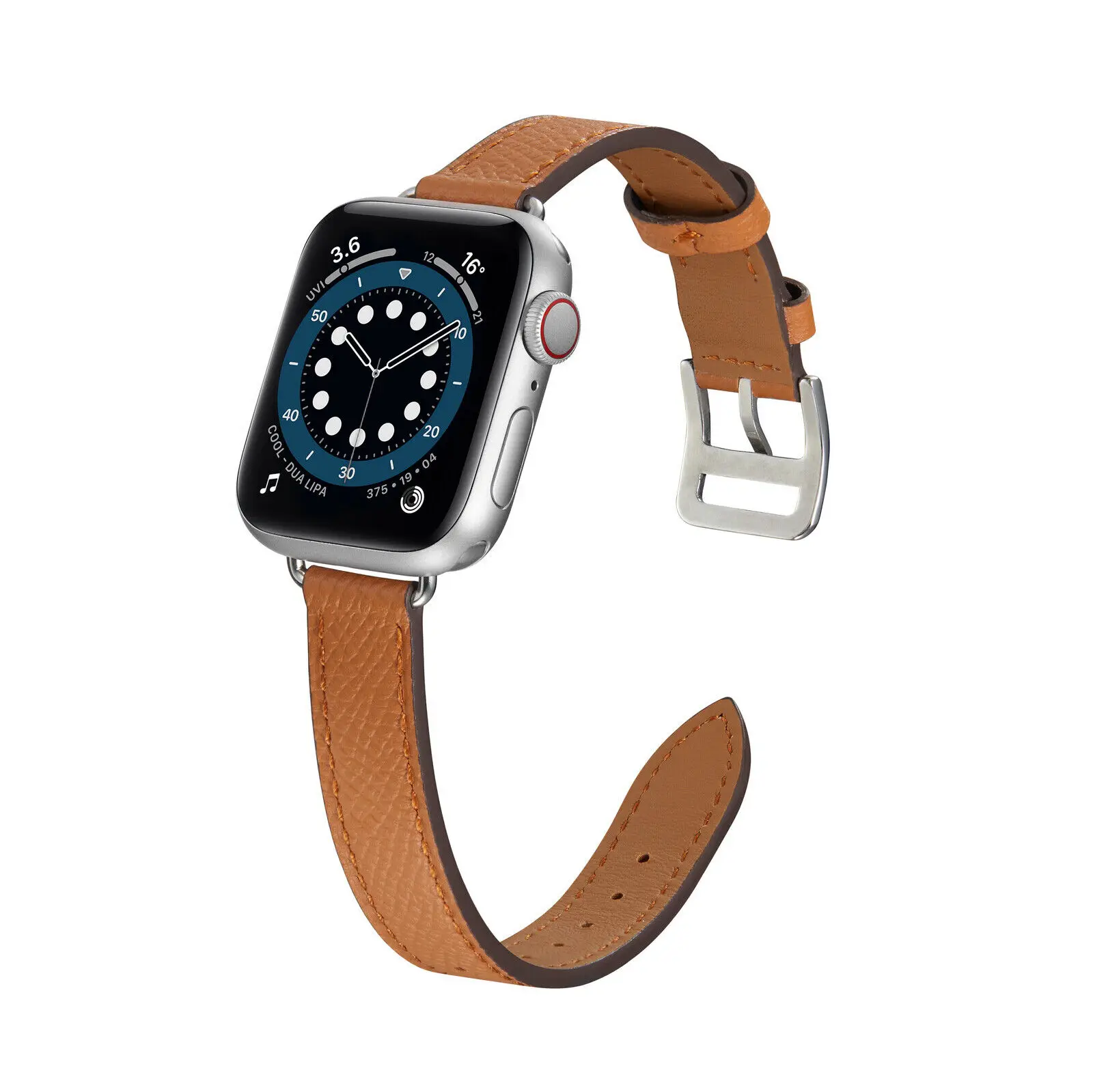 Genuine Leather Narrow Grid Route Metal Buckle Band Strap For Apple Watch 8 7 6 5 4 3 2 1 SE SE2 41mm 45mm 40mm 44mm 38mm 42mm