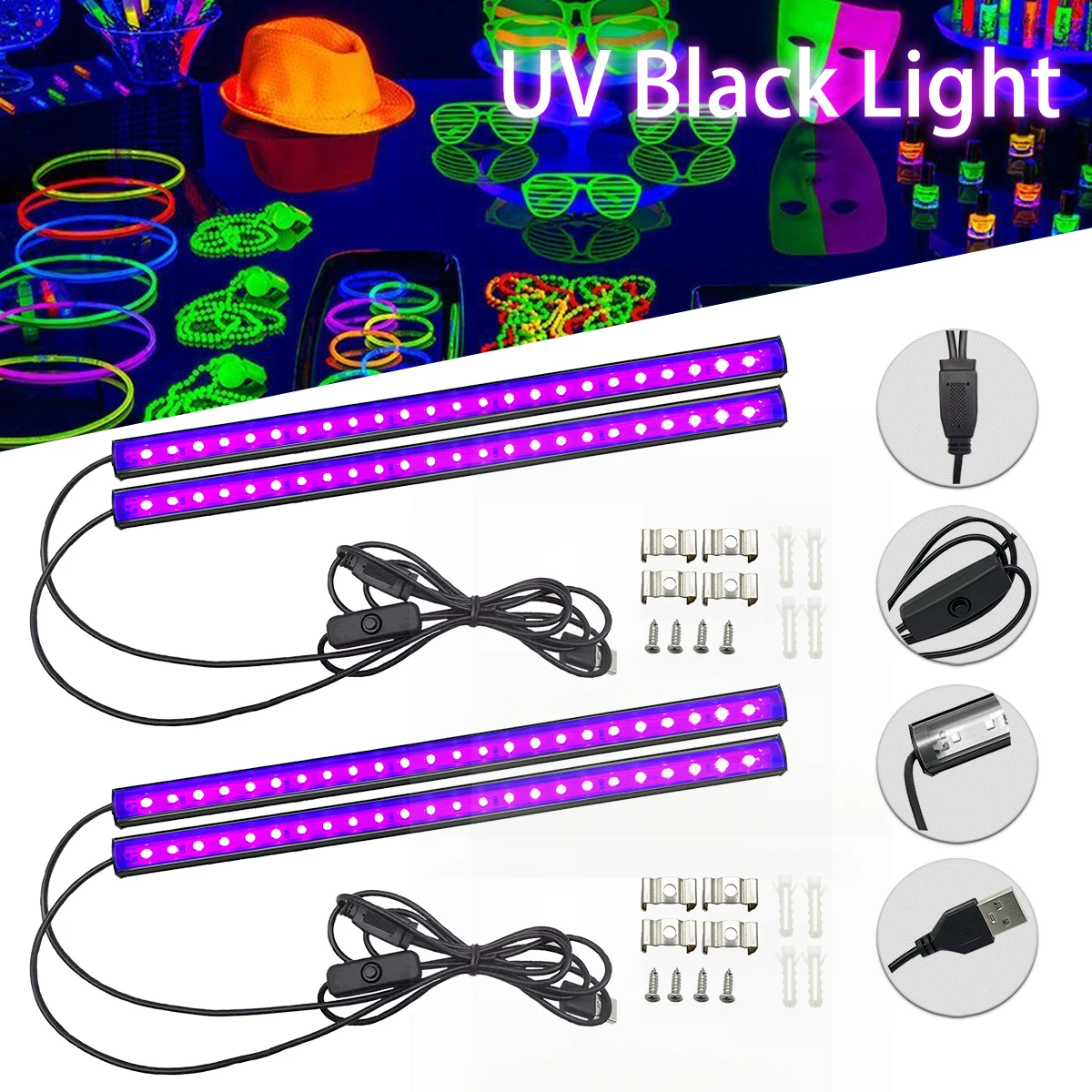 2/4pcs UV Black Light 9W 395nm Bar for Fluorescent Tapestry Poster Body Paint Glow Halloween Decor Xmas Party