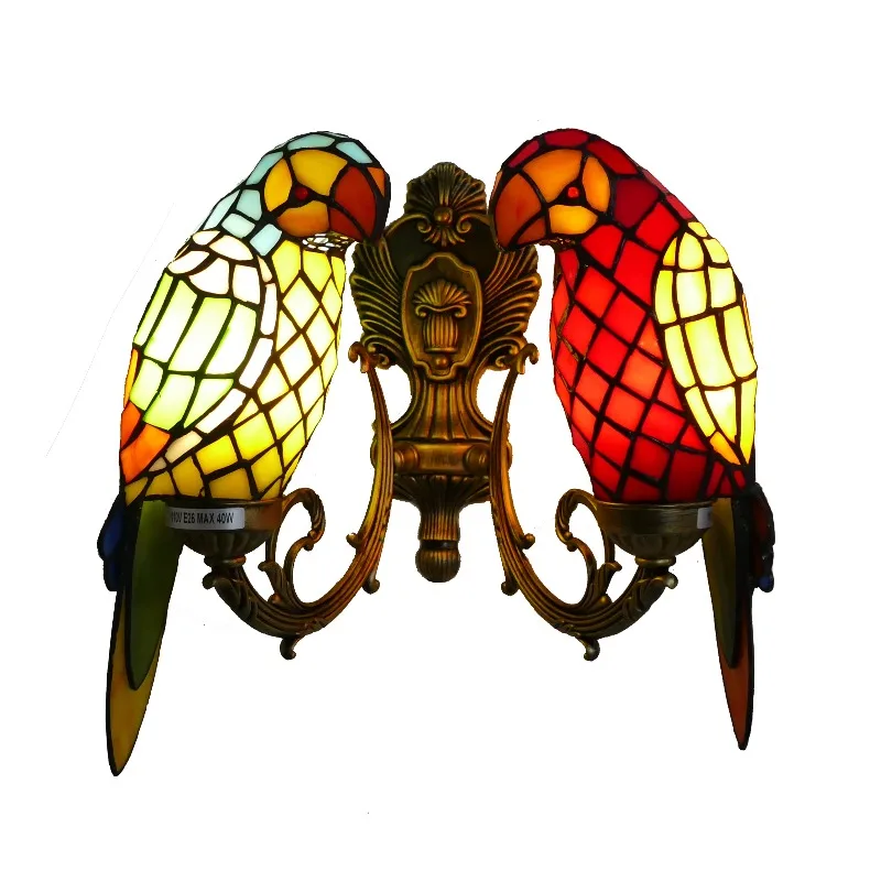 Interior Double LED Wall Lamps Animal Parrot Design Metal Iron Bedroom Decor