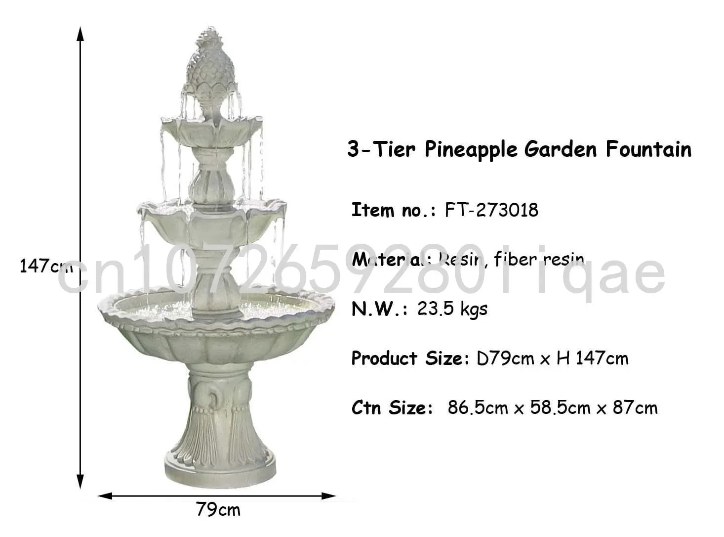 3-Tier Pineapple Large Fountain Water Wholesale Resin Garden Ornaments