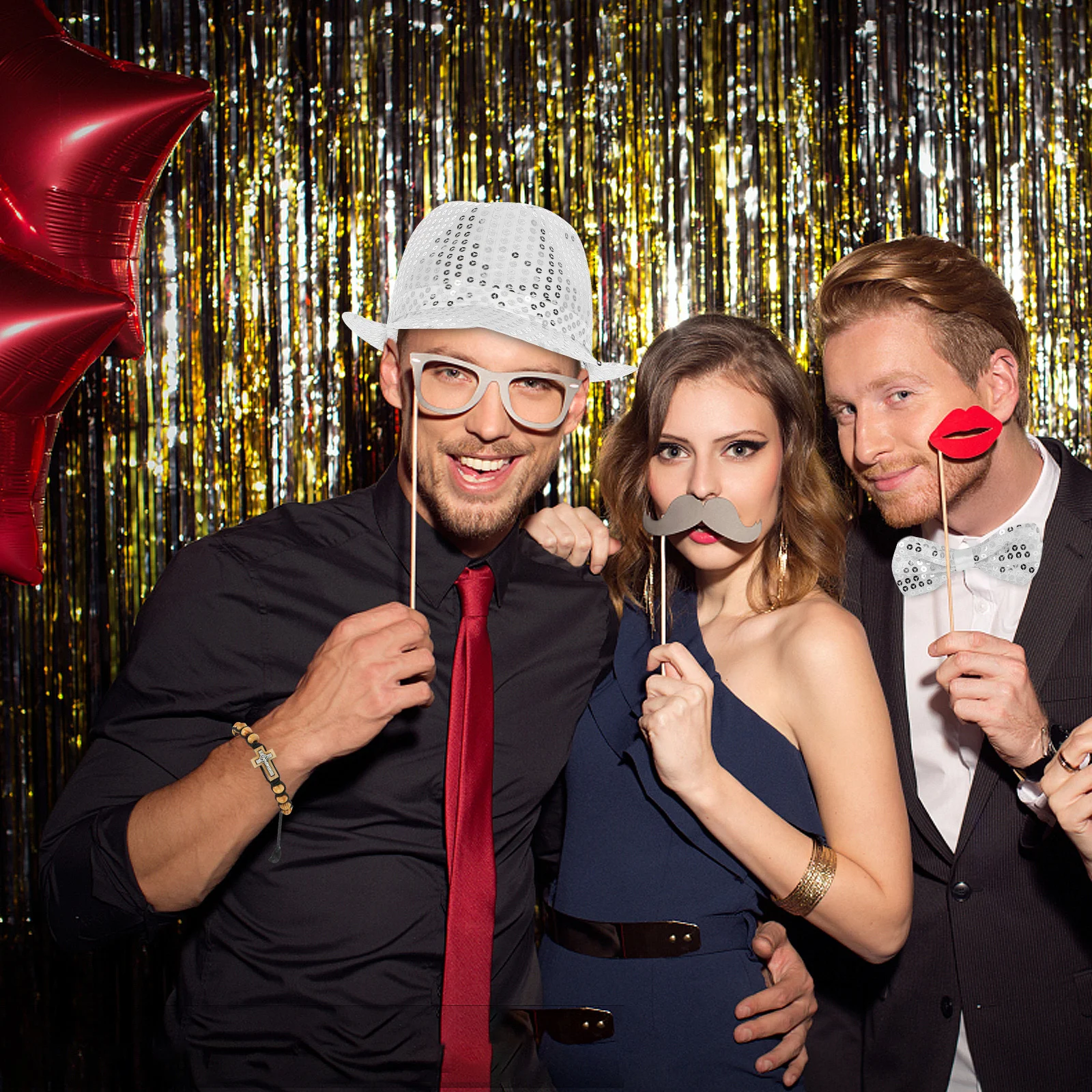 

Shining Sequin Fedora Hat Glitter Bow Tie Gloves Disco Party Homecoming Photo Booth Accessories Silver Set Elegance