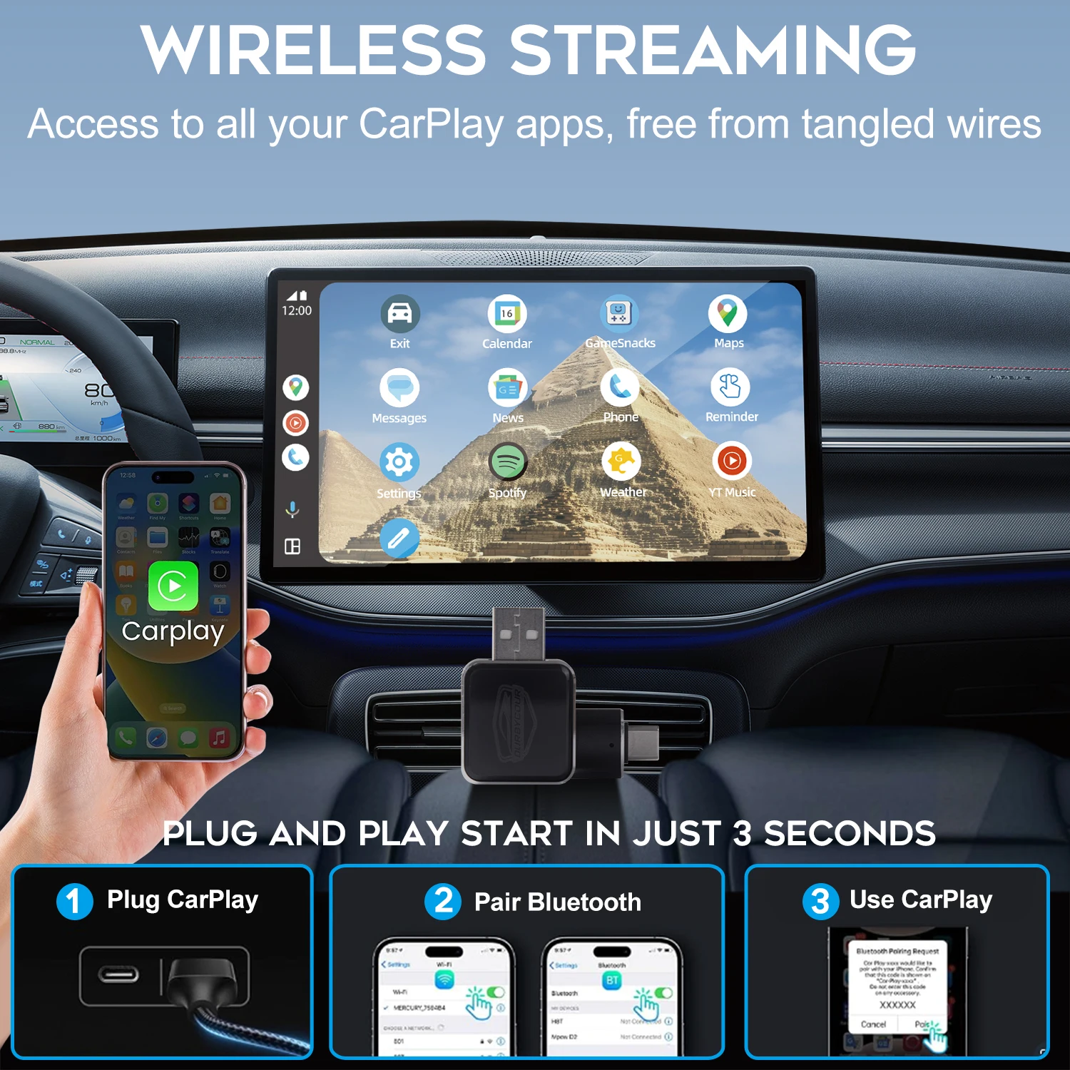 AI Box Wireless CarPlay Android Auto Adapter Wired to Wireless 2 in 1 Mini WiFi Car Ai Box Plug & Play