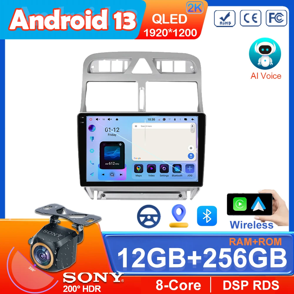 

Android 13 For Peugeot 307 1 2001 - 2008 QLED Screen HDR Car Video Player Multimedia Navigation Radio No 2 Din GPS TV Carplay