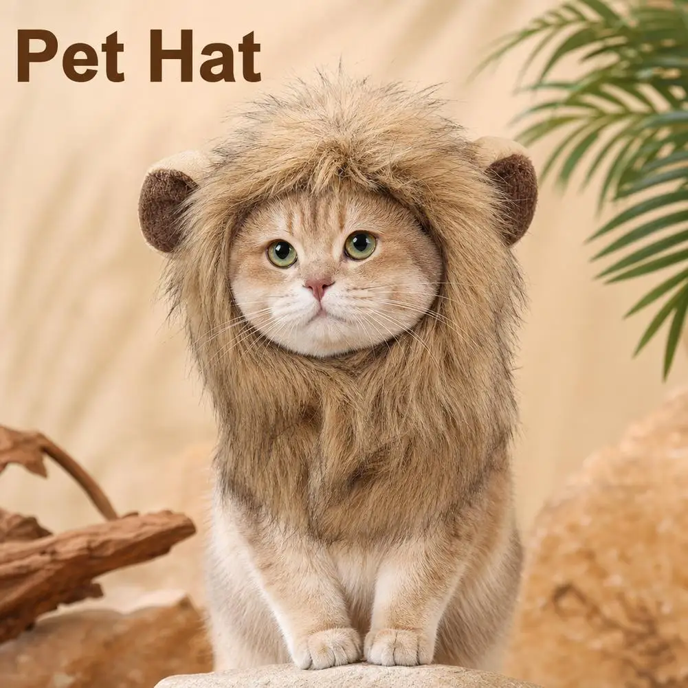 Pet Autumn/Winter Lion Hat Pet Lion Mane Hat Halloween Costume Cosplay For Cat And Dog Funny Pet Headgear Warm Party Decoration