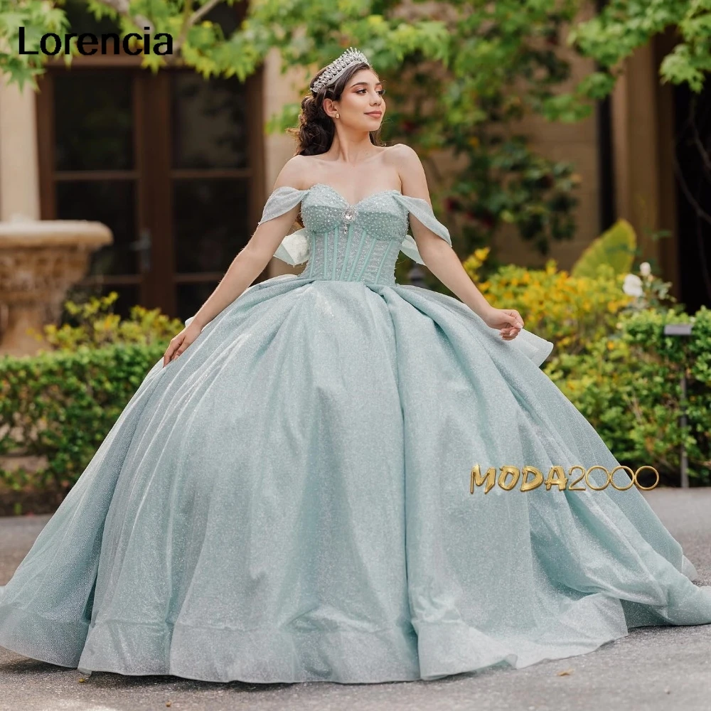 Lorencia Glitter Salie Quinceanera Jurk Baljurk Glanzende Applique Kralen Kristal Gelaagd Korset Sweet 16 Vestidos De 15 Años Yqd935