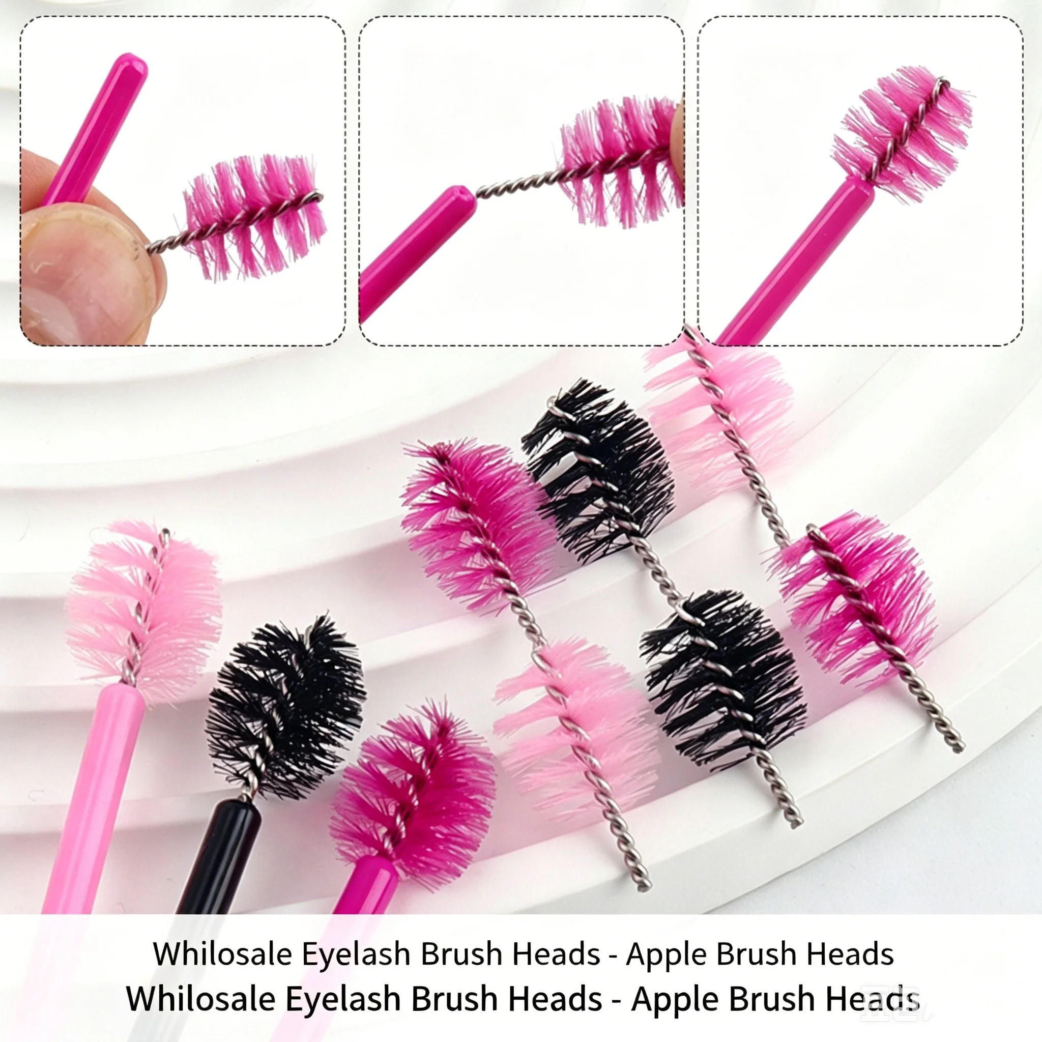 Factory Wholesale Apple-Shaped Eyelash Brush Heads 10000 Pcs Disposable Lash & Brow Spoolies