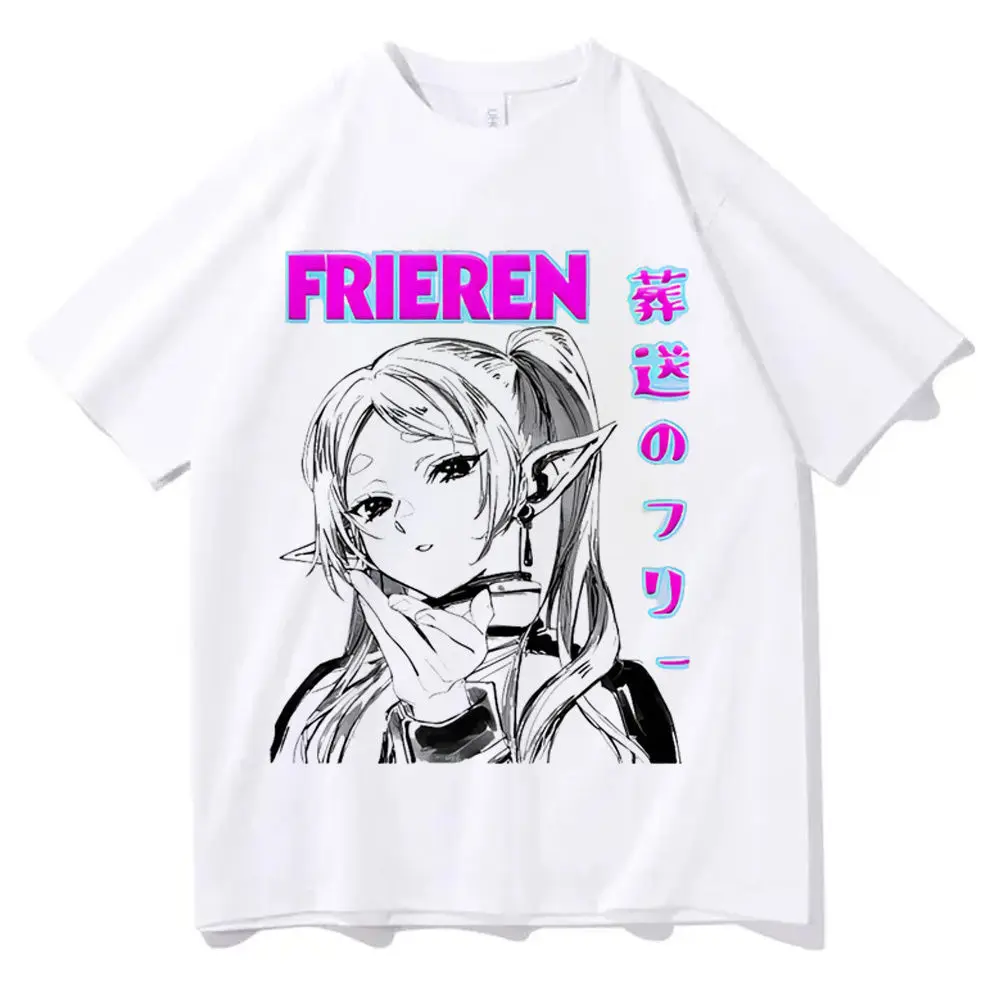 Japanese Anime Women T-shirt Frieren Cartoon Printed Short Sleeve T Shirt Female Harajuku Summer Clothing Tops Streetwear
