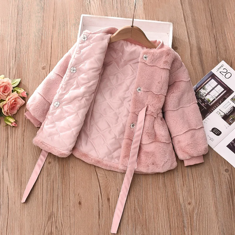 1-5 Years Baby Girls Jacket Autumn Winter Warm Faux Fur Coat For Girl Snowsuit Plush Christmas Princess Outerwear Child Clothing