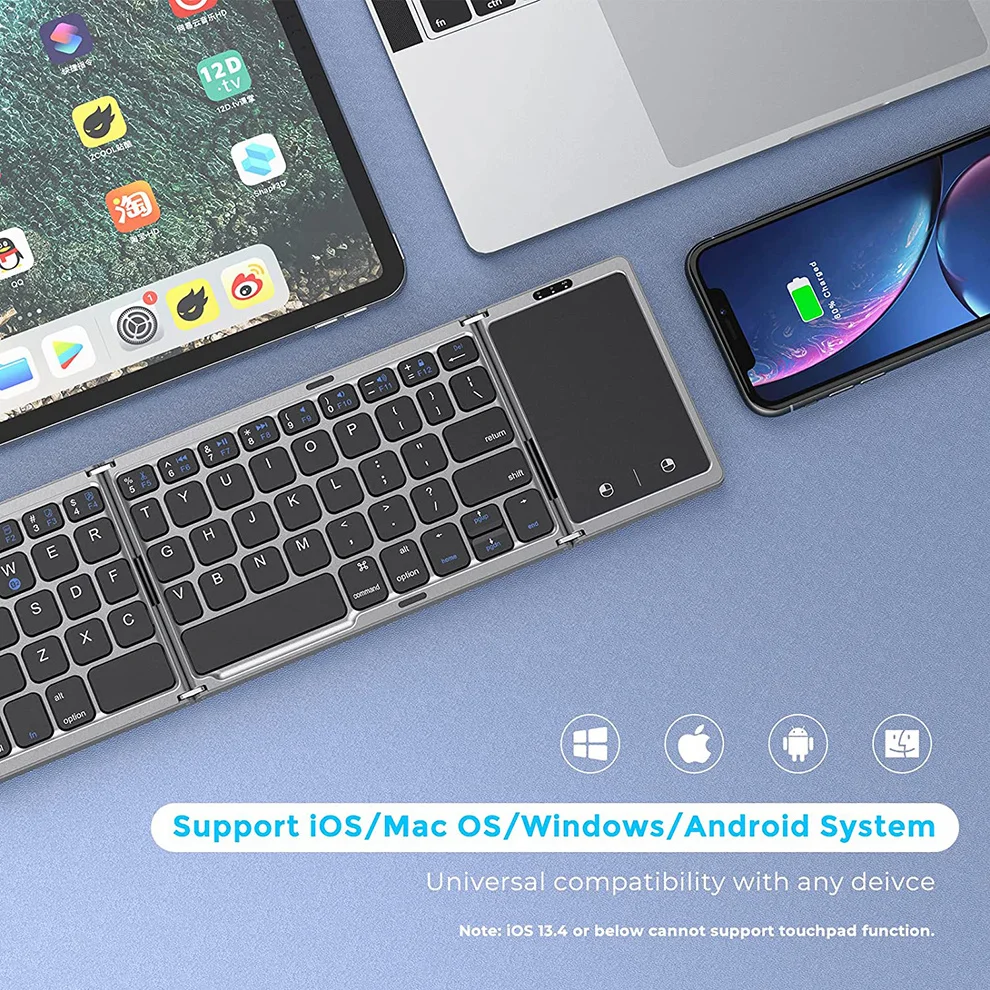 JOMAA Wireless Bluetooth Keyboard With Touchpad Rechargeable Foldable Keyboard With Trackpad Support 3 Devices For Tablet
