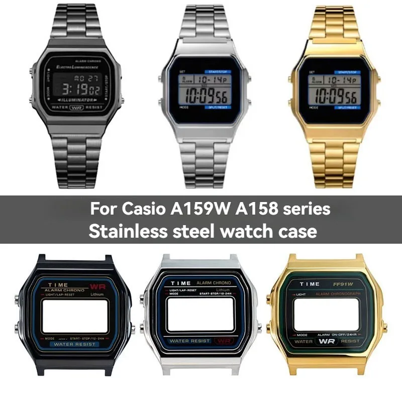 

Metal Watch Case Mod Kit for Casio A158 A159 A168 AW158 A158WA A159W-N1 Stainless Steel Case and Strap Metal Watch Shell Bezel