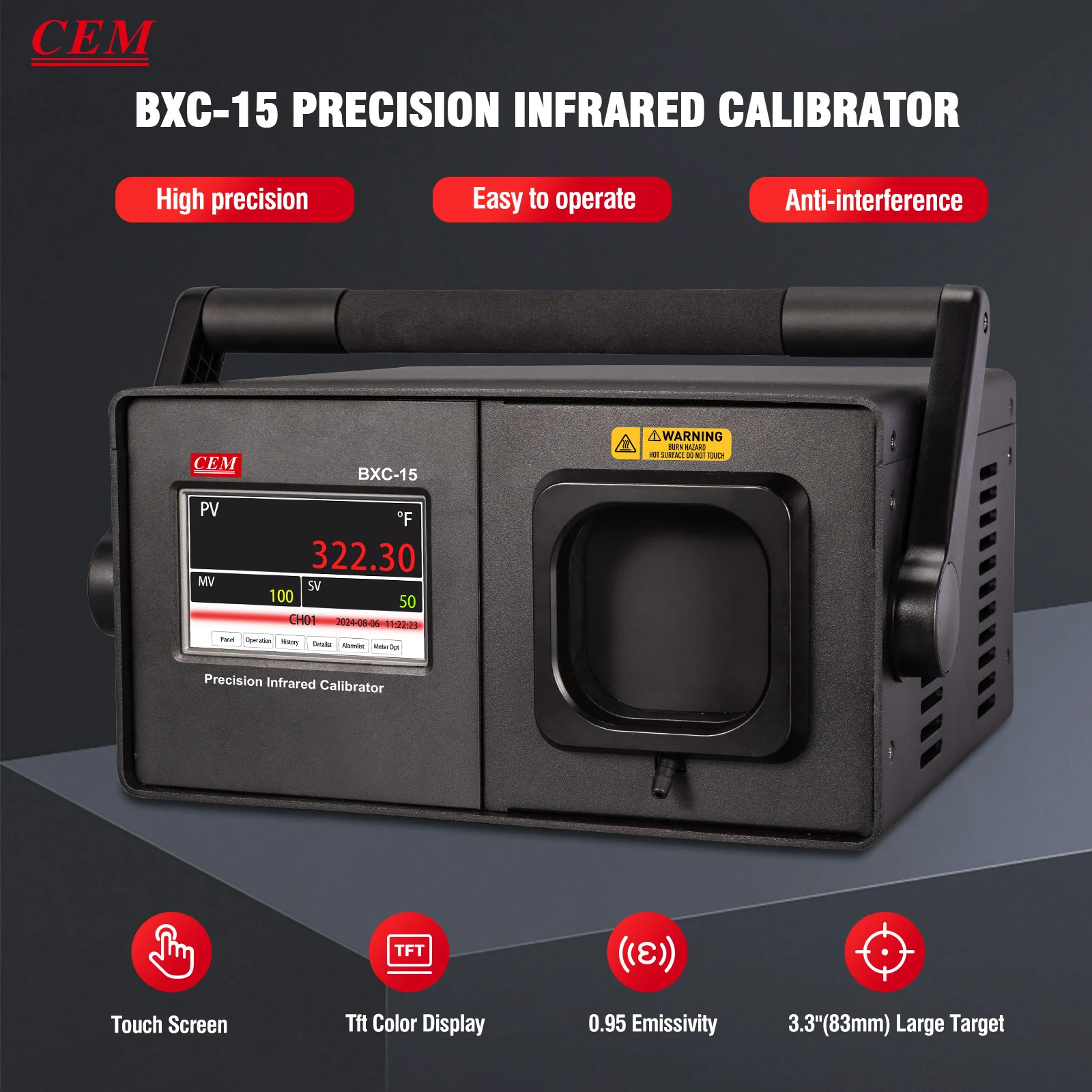 Calibrazione a infrarossi senza contatto Calibratore portatile a bassa temperatura per pozzetti asciutti, emissività bersaglio 0,95, -15 ° Da C a 120 ° C