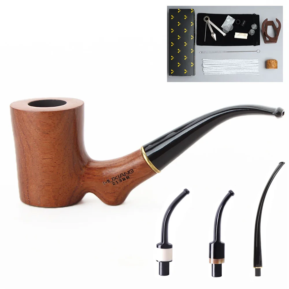 RU MuXiang 1pc smoke pipe + 3pcs  cigarette holder + 1 set  cleaning set ，tobacco pipe 9mm filter element, rosewood tobacco pipe