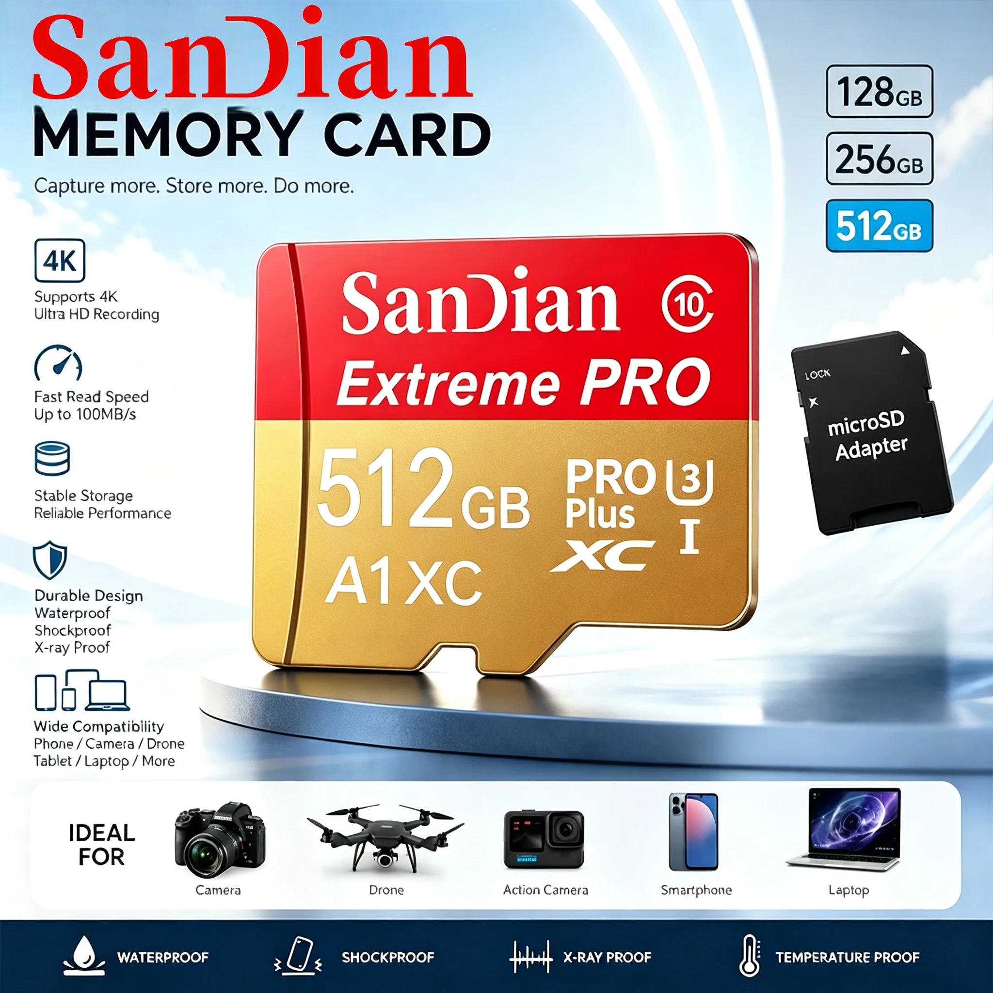 Quick Transfer Memory Card SD Cards Micro TF SD Card TF Cards 32GB 128GB 512GB 64GB Temperature Proof UHS-I for Camera