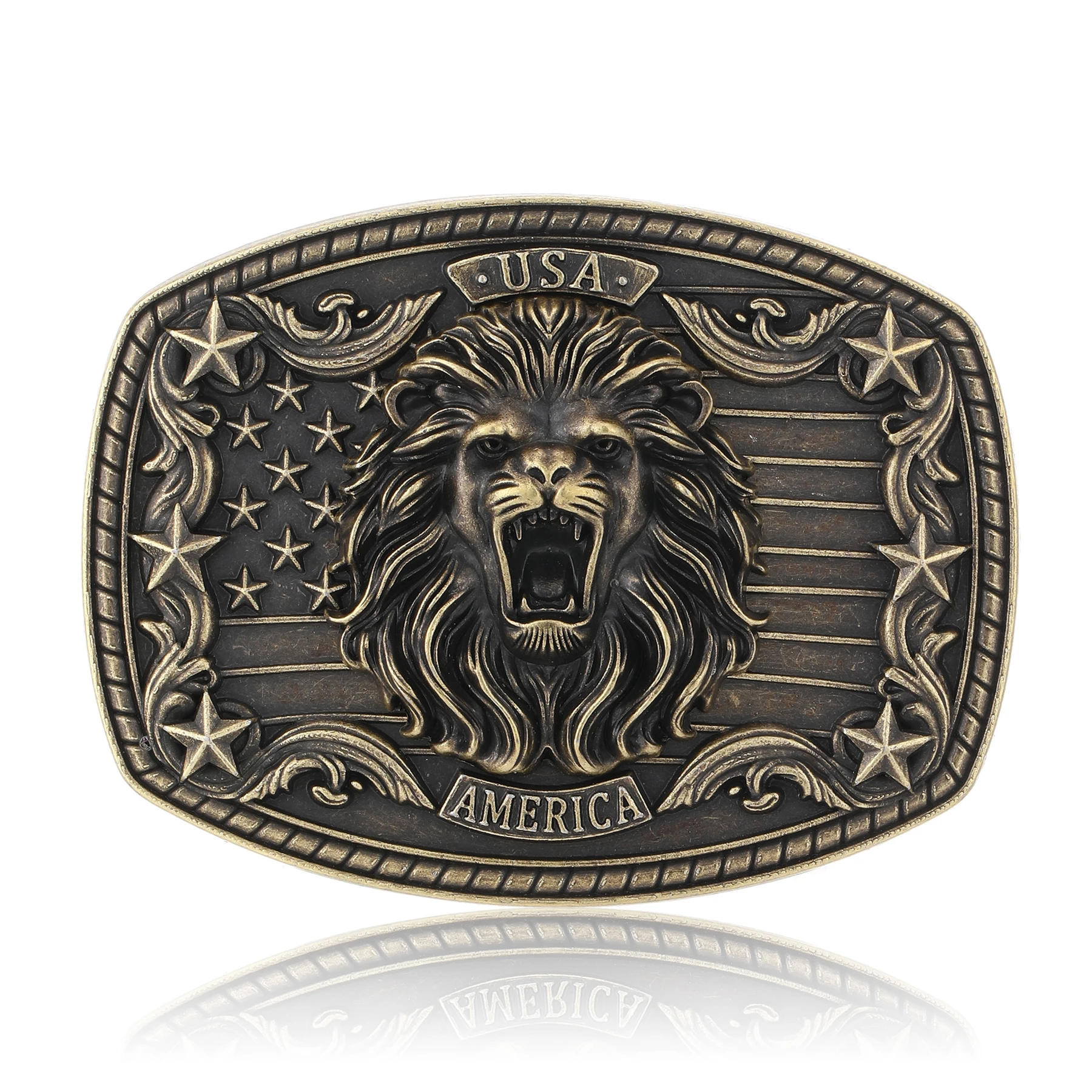 معدن مخصص الغربية حزام مشبك الأسد نمط الفضة النحاس والجلود كاوبوي نمط خمر سبيكة حزام مشبك