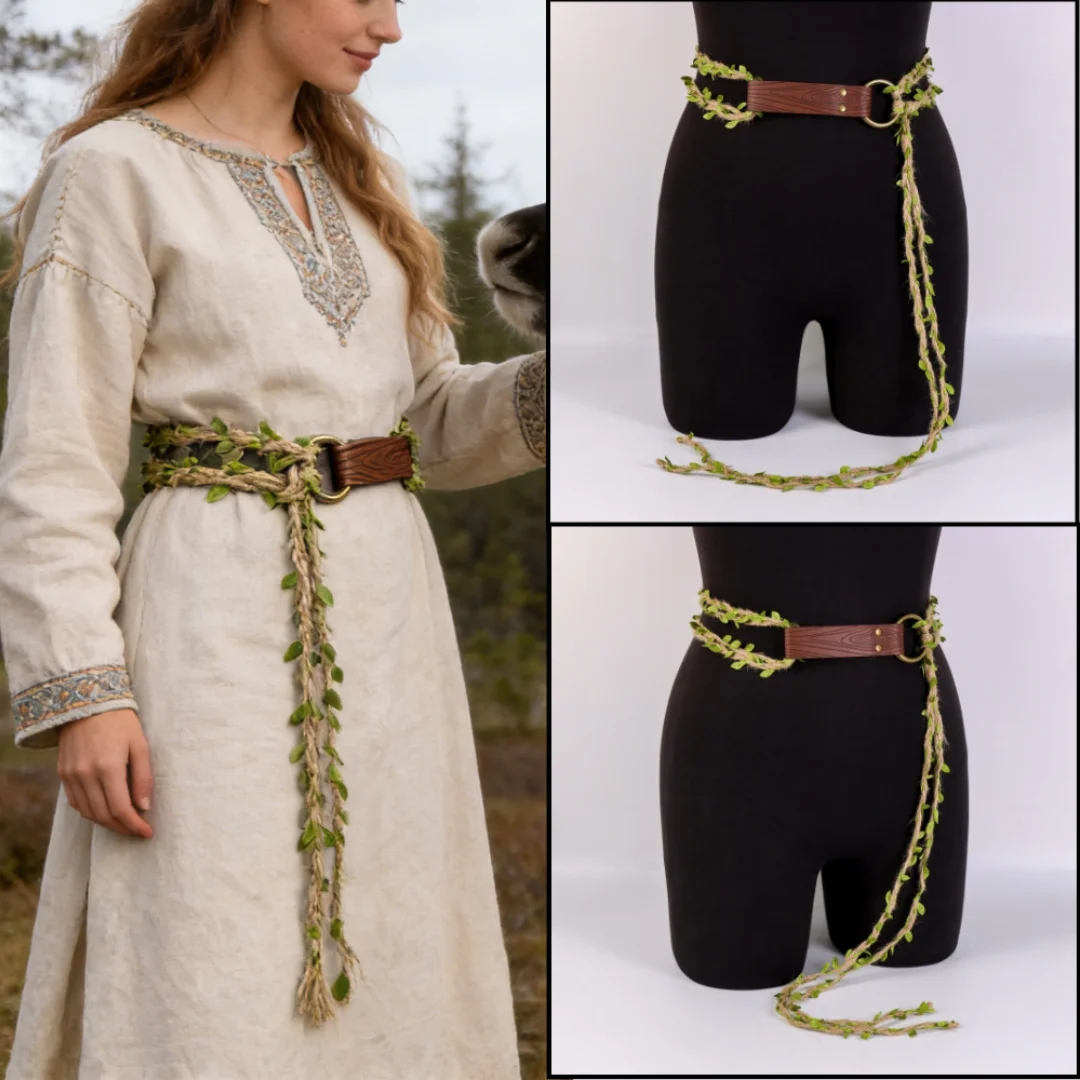 Medieval Long Knot Ring Belt Nordic Witch Style Rope Belt Viking Revival Costume Accessories Halloween Wedding and Party Belt