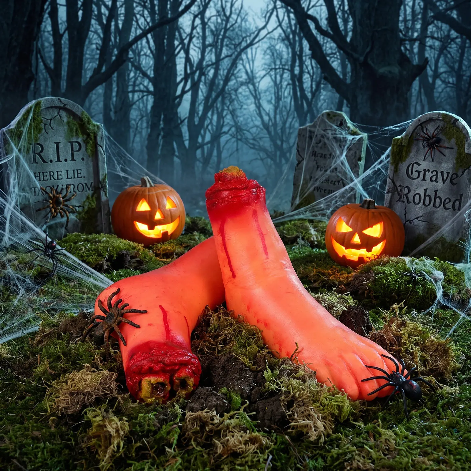 2Pcs Realistic Severed Foot Halloween Decoration Rubber Broken Foot Prop Scary Party Accessory Handmade Skin-Like Scare Gadget