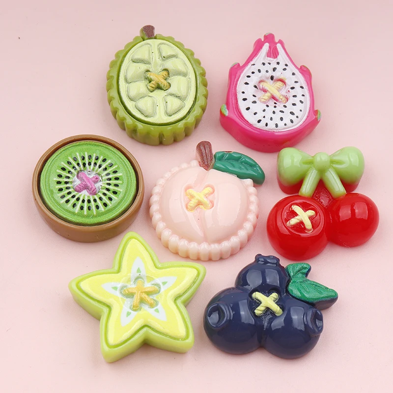 10/100pcs Flatback Resin Cabochon Kawaii Pitaya Kiwi Fruit DIY Hair Bow Center Scrapbooking Decoration Craft Miniatures