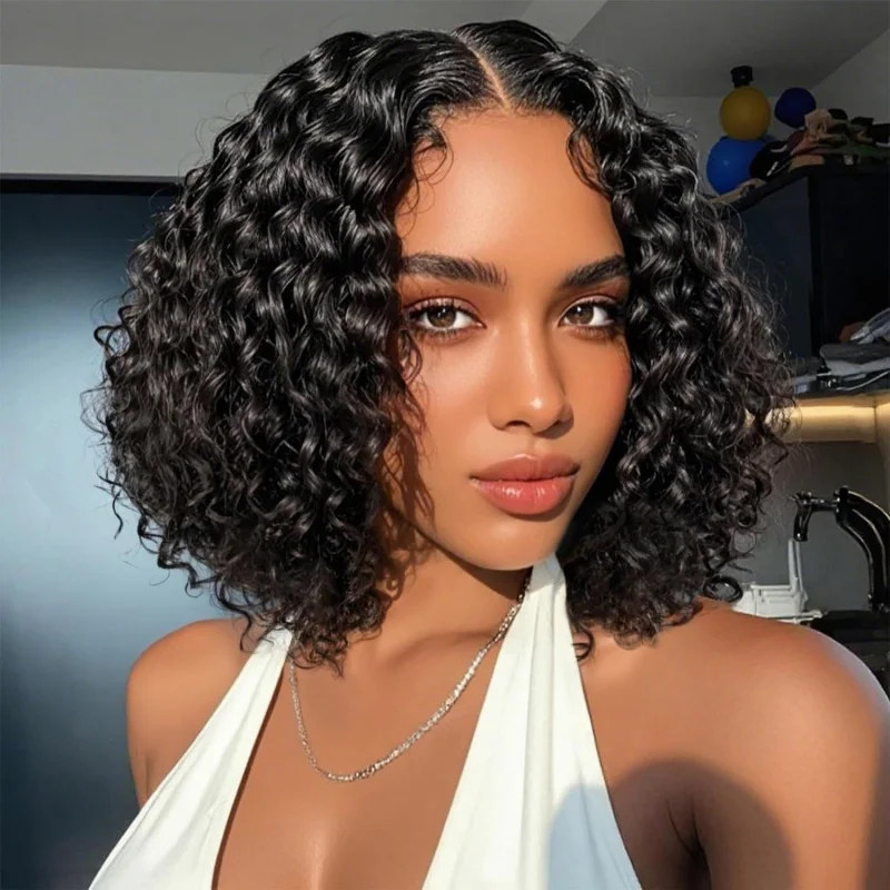 Women's front , lace , middle parting, African small curls, medium-long style , Afro Wig