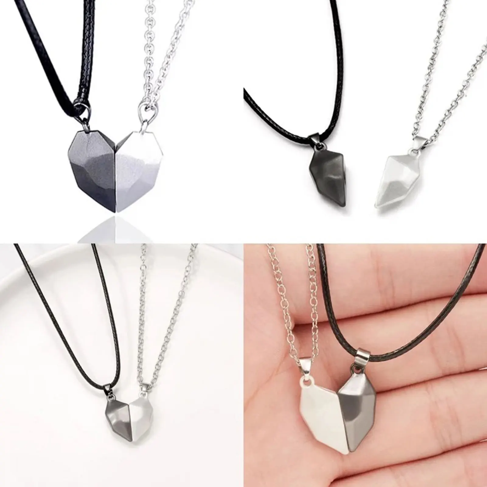 Love Heart Magnetic Couple Necklace Non-toxic Novelty Couple Heart Pendant for Anniversary Birthday Gift