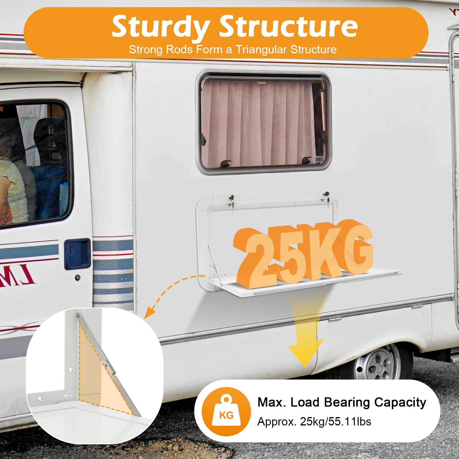 800x450mm Aluminum Alloy RV Wall-mounted Foldable Table 55.11lbs Load Bearing Capacity Folding Table Lockable Table with 4 Keys