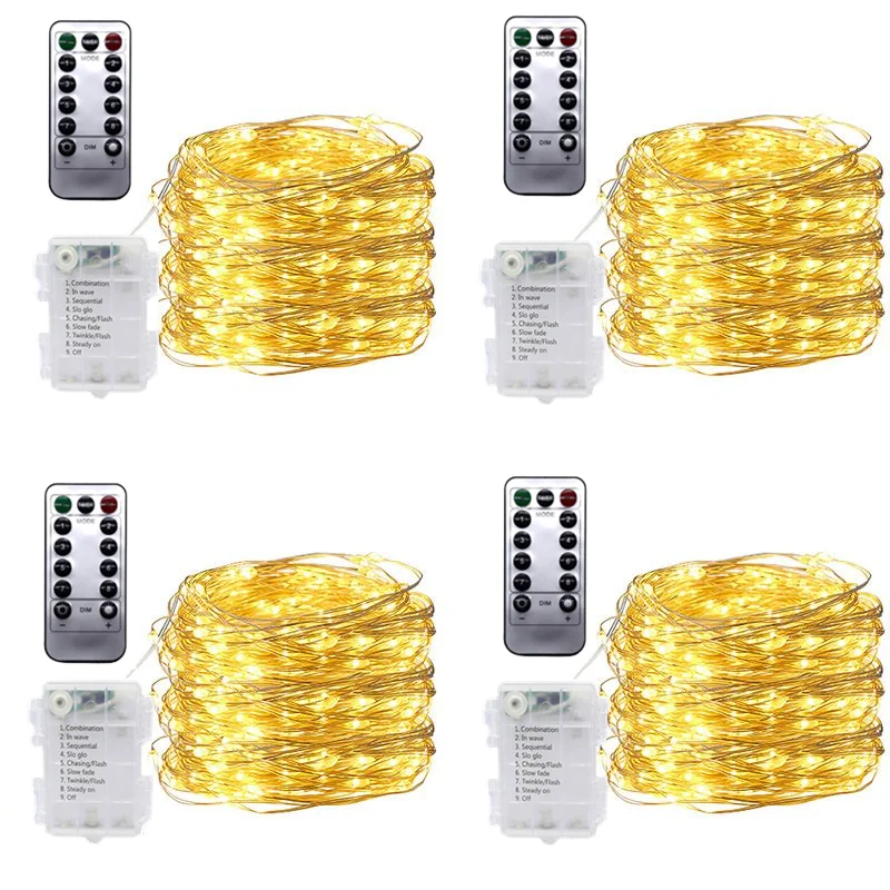 20/50/100LED Fairy Lights Battery Winkle Lights, Copper/Silver Wire String Lights with Remote Control Christmas Decorations