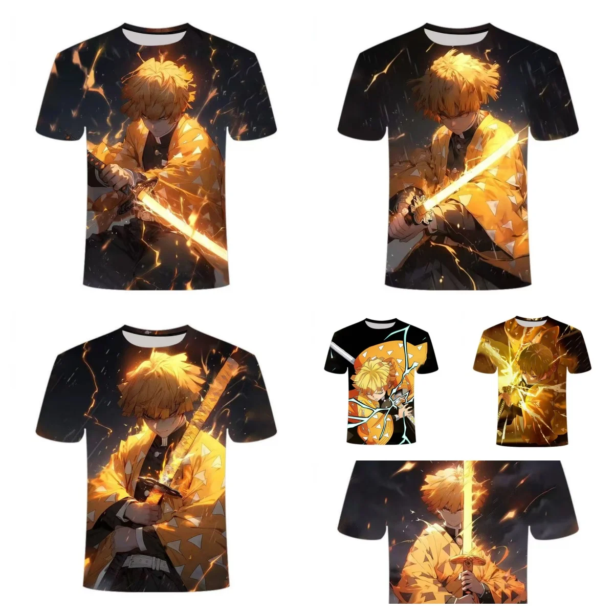 25-26 Summer Anime Breath of Thunder Demon Slayer: Kimetsu No Yaiba-Infinity CastleT-Shirt Adult Kids Fashion Top Casual Y2K