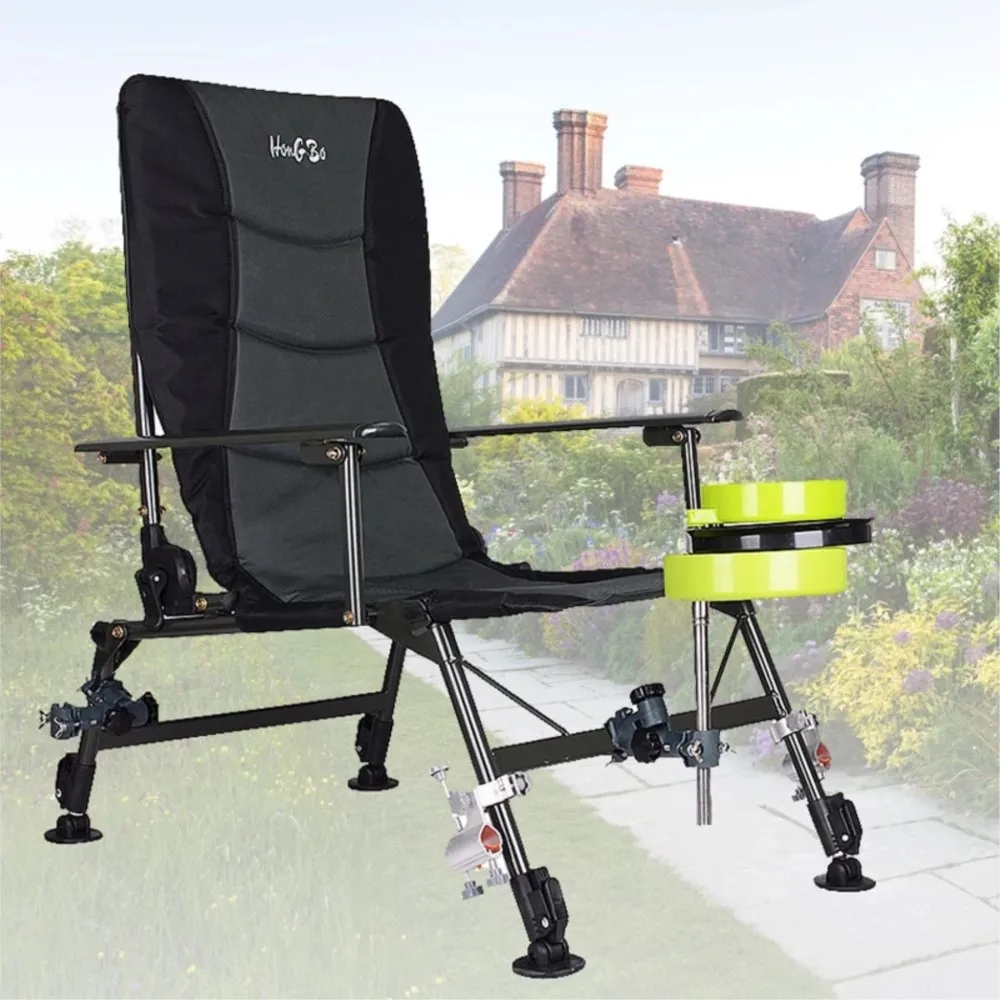 Oversized Camping Folding Chair Max Loading 200kg Steel Frame Collapsible Padded Arm Chair