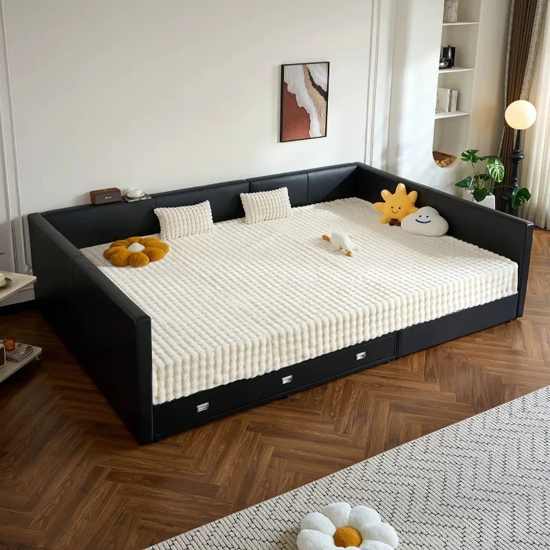 & Full Size 2 People Large Family Bed Nordic Headboard Children Floor Adults Bed Frames Upholstered Fancy Home Bedroom Furniture