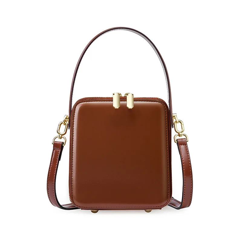 New High-end Portable Small Square Bag Niche Design Light Luxury Leather Women's Portable Shoulder Bag Messenger Bag
