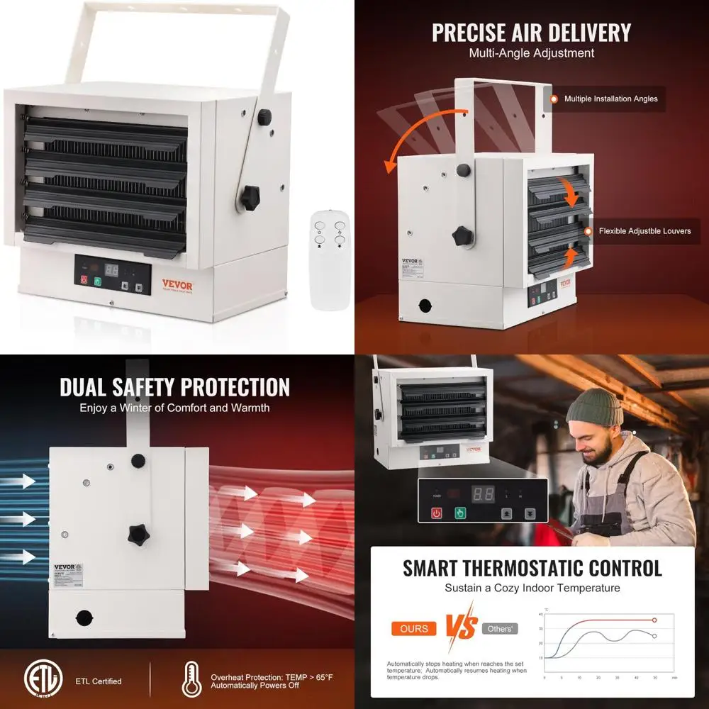 Digital 7500-Watt Electric Garage Heater with Fan-Forced Wall/Ceiling Mount, Remote Control, Overheat Protection, and Safety Fea