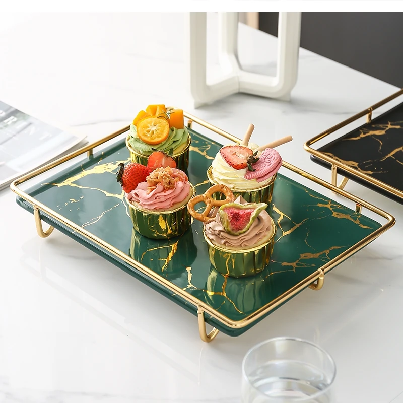 Simple Ceramic Marbled Dessert Fruit Tray Modern Household Afternoon Tea Snack Cake Stand Jewelry Cosmetic Display Luxury