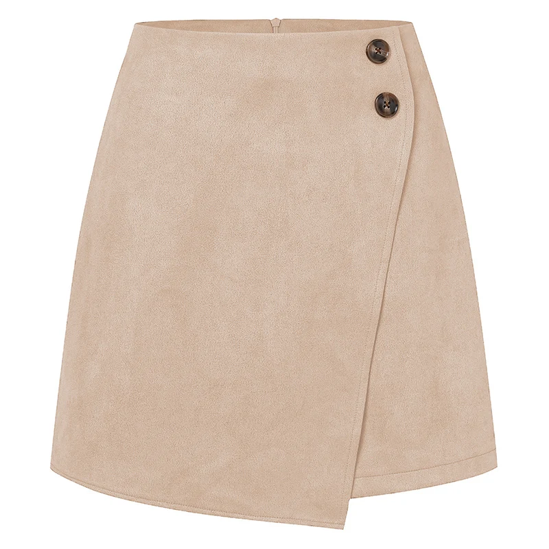 Mini jupes Chic en Faux daim pour femmes, Design à boutons irréguliers, taille haute, fermeture éclair, jupe trapèze pour dames, printemps automne
