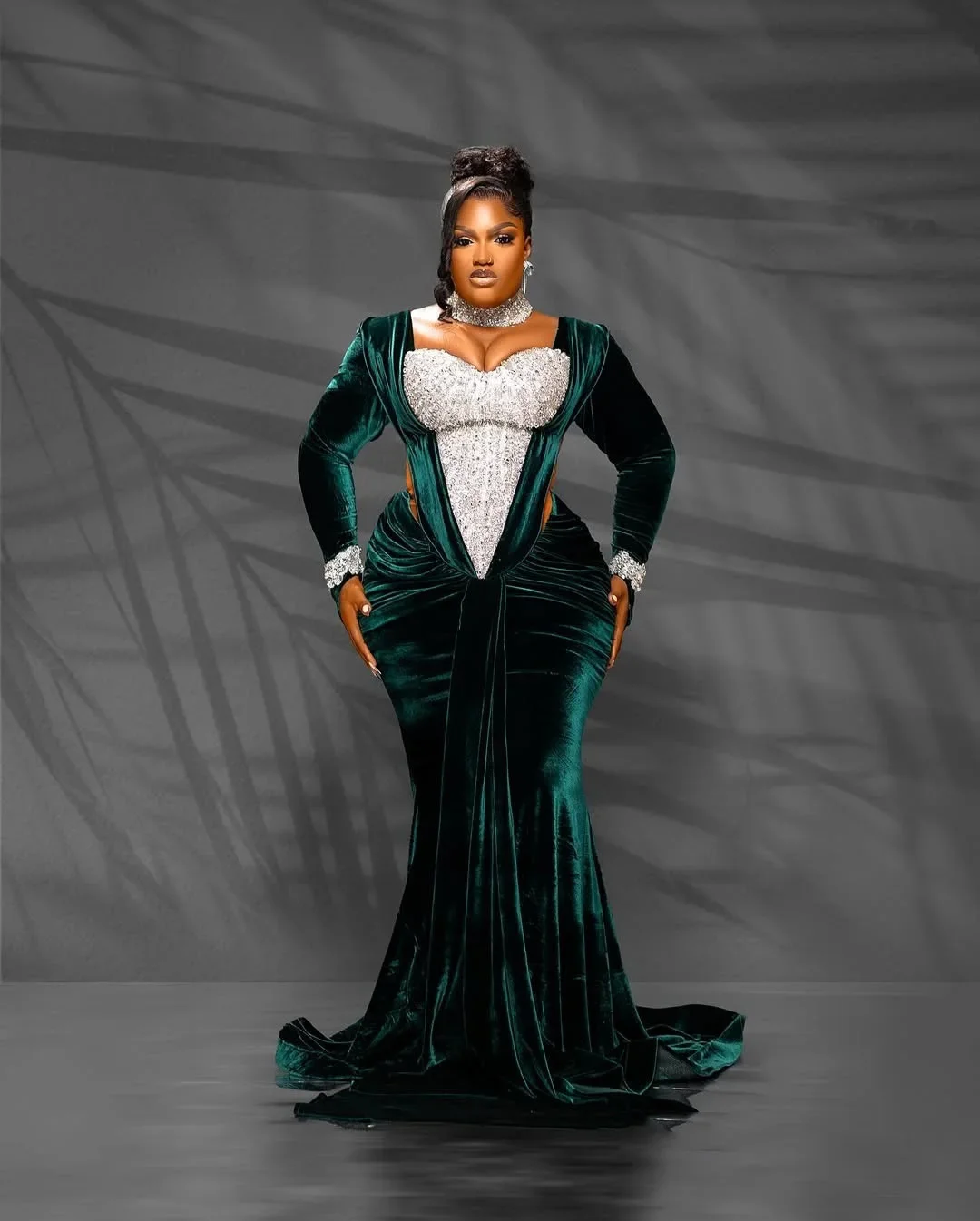 فستان سهرة فاخر من AsoEbi بحورية البحر الأفريقية المخملية الكريستالية للحفلات المسائية مثير على شكل قلب مناسبة رسمية فستان الاستقبال الثاني مخصص