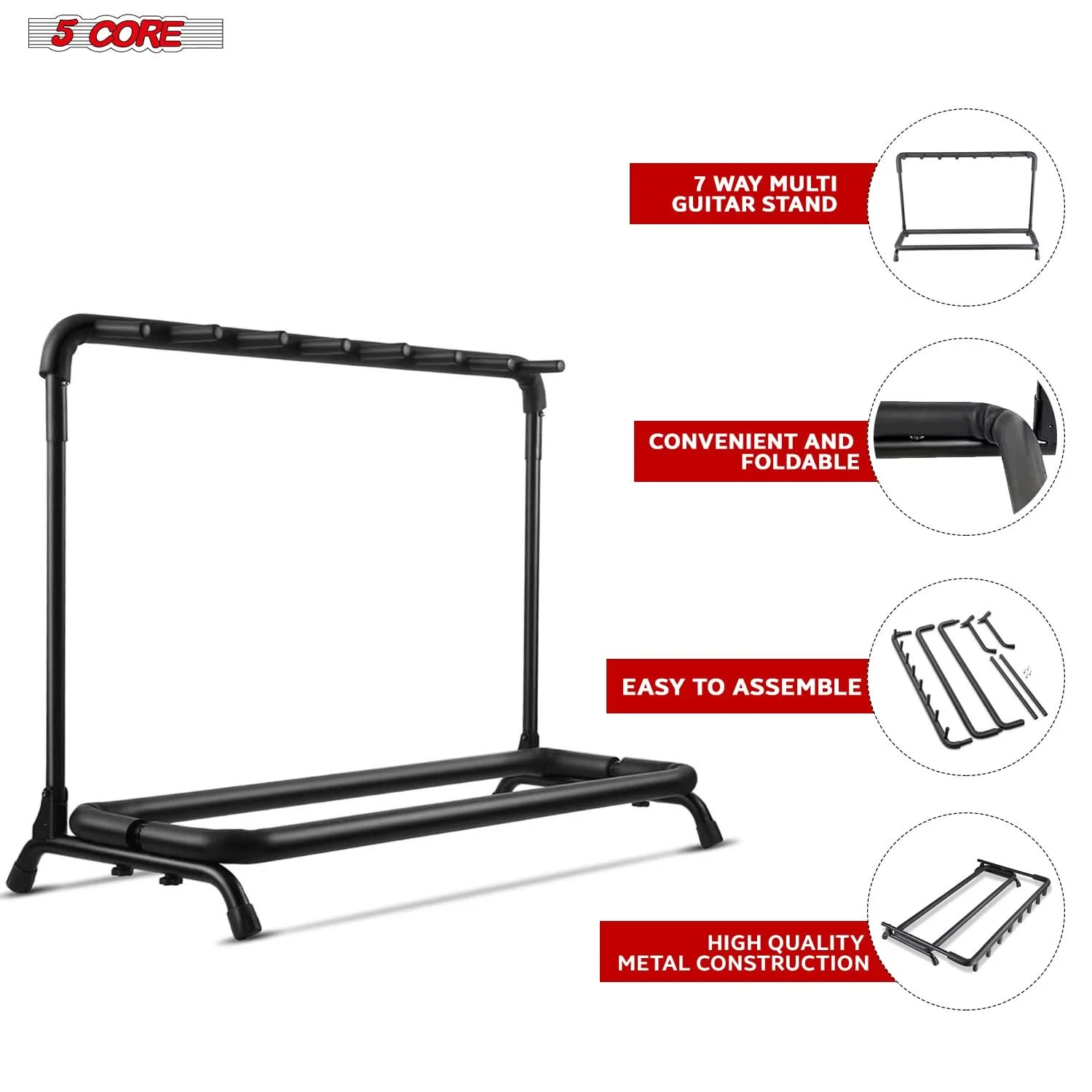5 Core Multi Guitar Rack Stand Floor 7 Slot Adjustable Flying V Guitars Holder GRack 7N1 OVAL