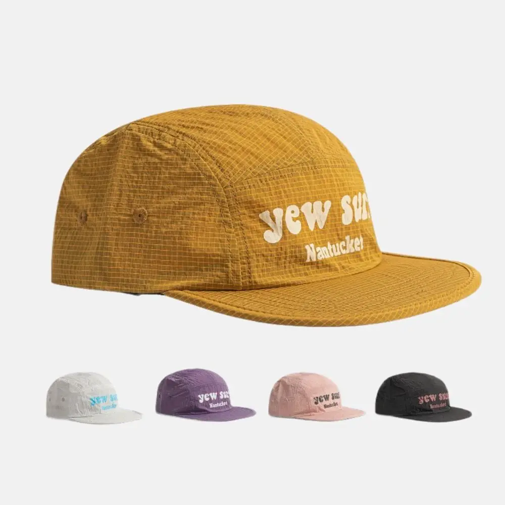 

Versatile Japanese Style Flat-brimmed Baseball Cap Plaid Adjustable Hip-hop Hat 5 Panel Breathable Sun Hat Unisex