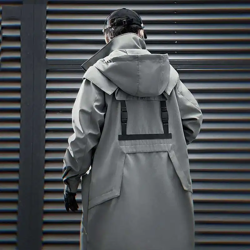 HKSH Heavy Industry New Autumn Spring Tactical Safari Style Double Zipper Long Windbreaker Men Loose Casual Hooded Trench HK2454