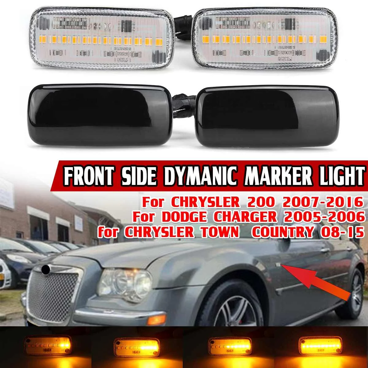 2pcs LED Dynamic Turn Signal Light For Chrysler 200 300C Sebring For Dodge Caliber Nitro Lancia Jeep Compass Side Marker Lights