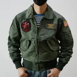 Chaqueta Bomber para hombre, abrigo de piloto, CWU-45P/36P de nailon, verde militar de EE. UU., Primavera