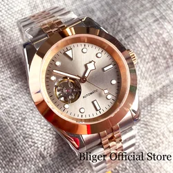 BLIGER NH38A Movement 36mm 39mm Automatic Watch Men Grey Dial Snow Flake Hand Rose Gold Polish Case Sapphire Glass Jubilee Strap