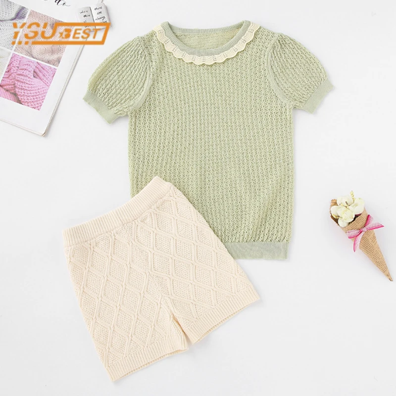 Kids Baby Girls Short Sleeve T-shirt For Girls Tops Summer Baby Girls Hollow Out Pure Color Lace Knit T-shirt Children's Clothes