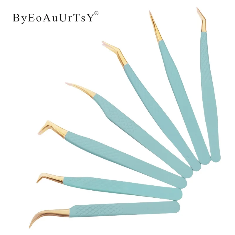 1pc Eyelash Tweezer Blue Stainless Steel Superhard Precision Anti-Static Tweezers Grafting Lashes Extension Supplies Makeup Tool