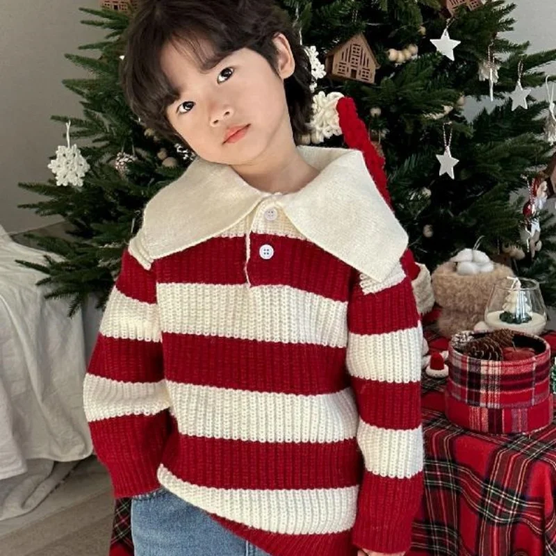 

Boys Woolen Sweater Crochet Cotton Windbreak 2024 Pretty Thicken Autumn Winter Christmas Gift Warm Children's Clothing