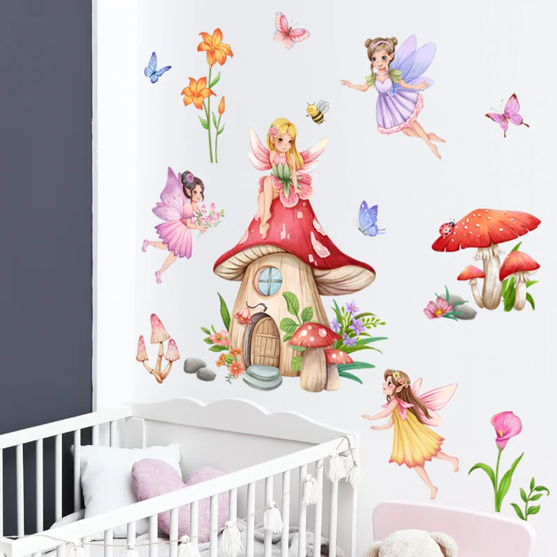 Elf Mushroom Flower Butterfly Wall Stickers Window Glass Sticker Bathroom Decorat Self-adhesive Removable Waterproof Antifouling