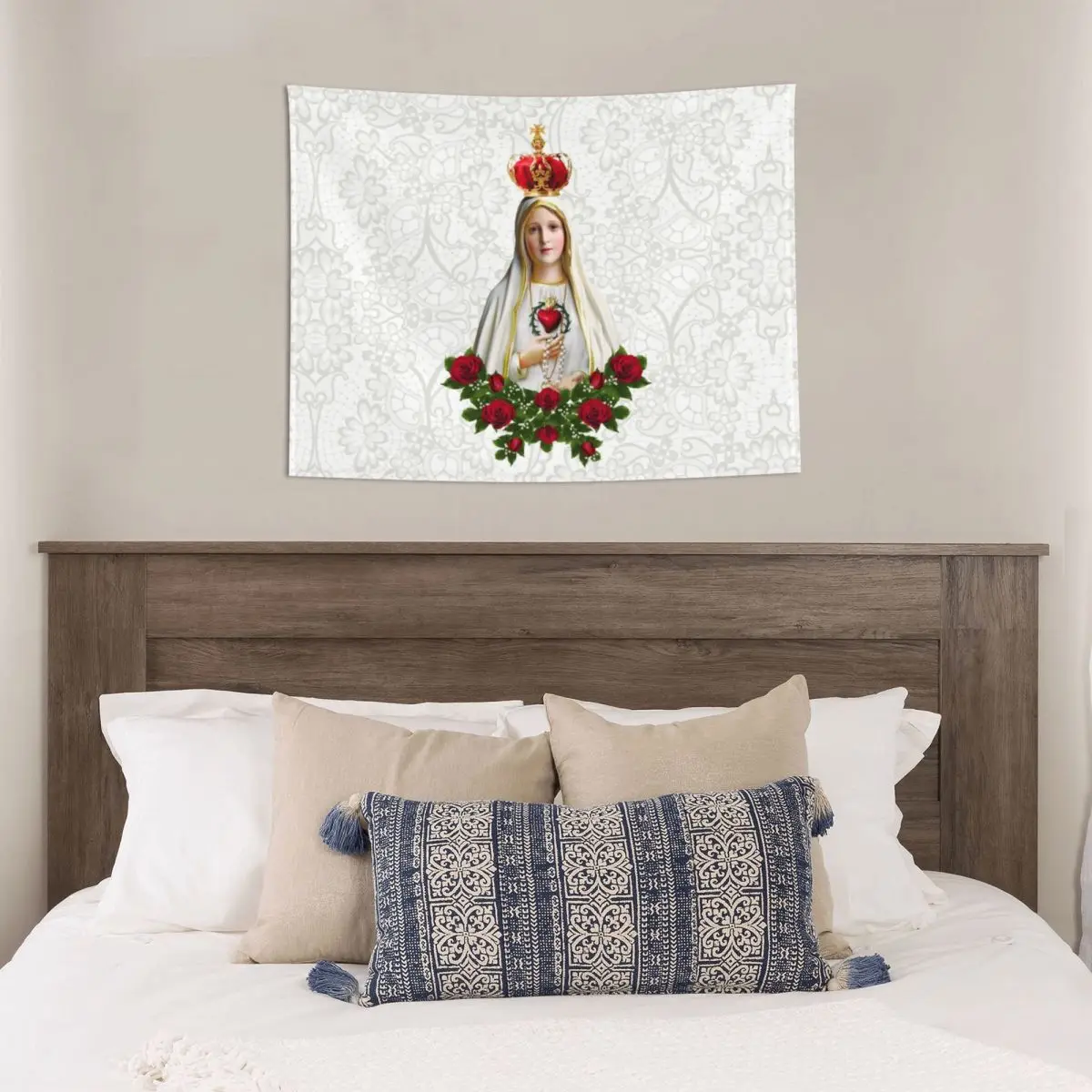 Custom Our Lady Of Fatima Mary Tapestries for Table Cloth Portugal Rosary Catholic Hippie Wall Hanging Tapestry Home Decoration